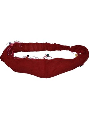 Lastikli Boncuklu Düz Renk Kırmızı Paşüt Model Saç Bandı Bandana