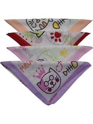 Bandana Kedi ve Balık Desenli 4 Lü Set