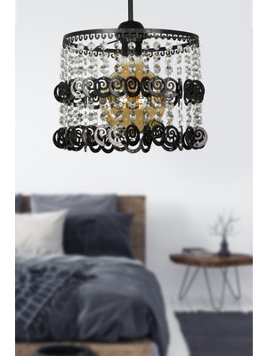 Allians Şık Siyah Taşlı Tekli Avize, Modern ve Zarif Aydınlatma Parçası