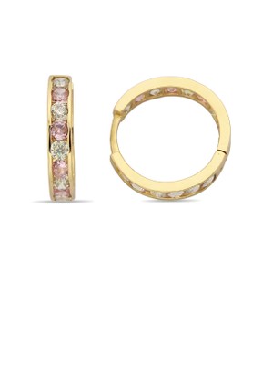 Zeya Kuyumculuk 14 Ayar Altın Pembe Beyaz Taşlı Çocuk Halka Küpe