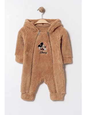 Chicsy Baby Kışlık Tatlı Disney Mickey Mouse Welsoft Bebek Tulum Kapüşonlu Çift Fermuarlı