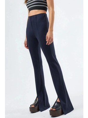 Hiccup Kadın Busem Yüksek Bel Yırtmaçlı Flare Tayt Lacivert