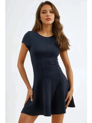 Hiccup Kadın Busem Kısa Kollu Mini A Kesim Elbise Lacivert