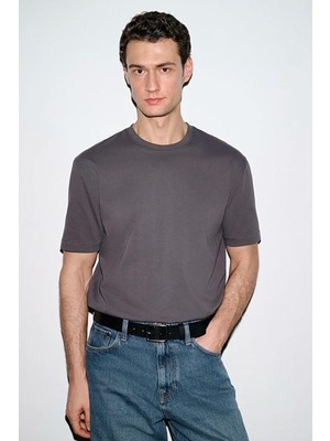 Tena Erkek Antrasit Bisiklet Yaka Modal Basic Tişört