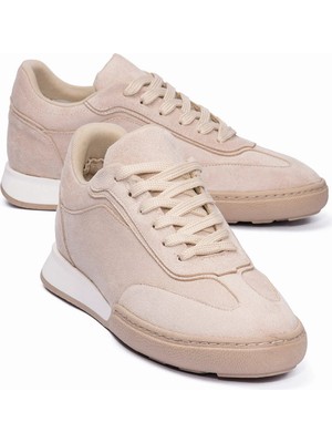 Mubiano Kadın Süet Sneaker Bağcıklı Günlük Spor Ayakkabı Lavin Bej