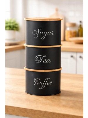 Decorev Kahve Çay Şeker Saklama Kabı 3'lü Set Kapaklı Mutfak Organizer Saklama Kutusu