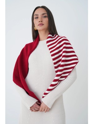 Mg Otantik Kadın Çizgili Üçgen Şal Atkı Yumuşak Dokulu Omuz Şalı