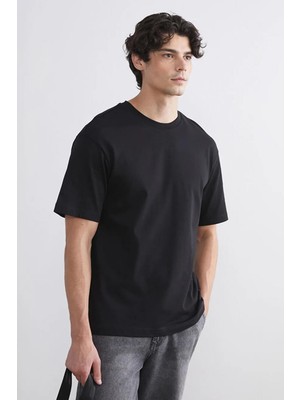 Tena Erkek Siyah Bisiklet Yaka Modal Basic Tişört