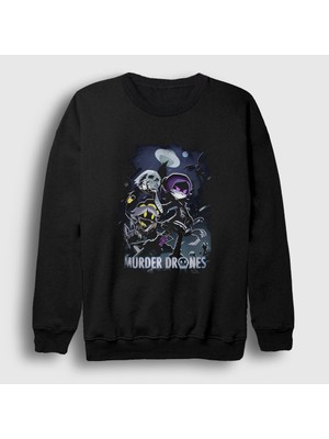 Presmono Unisex Siyah Poster Murder Drones Sweatshirt