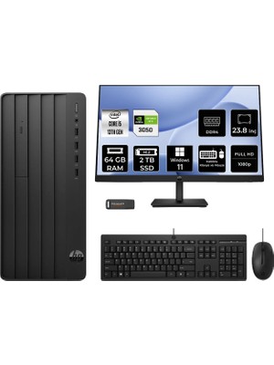 HP Pro Tower 290 G9 i5 13500 RTX 3050 64GB RAM 2TB SSD 23.8" FHD Win11 Pro B70VKATPN731 Masaüstü Bilgisayar + Per4 USB