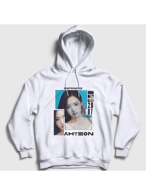 Presmono Unisex Beyaz Poster Ahyeon Babymonster Baby Monster Kapüşonlu Sweatshirt