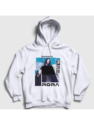 Presmono Unisex Beyaz Poster Rora Babymonster Baby Monster Kapüşonlu Sweatshirt