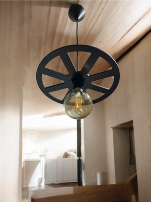 Allians Ahşap Tek Teker Tekerlek Avize Sarkıt, Dekoratif ve Rustik Tarz