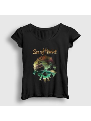 Presmono Kadın Siyah Skull Sea Of Thieves T-Shirt