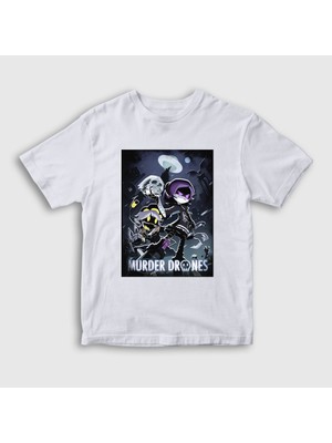 Presmono Unisex Çocuk Beyaz Poster Murder Drones T-Shirt