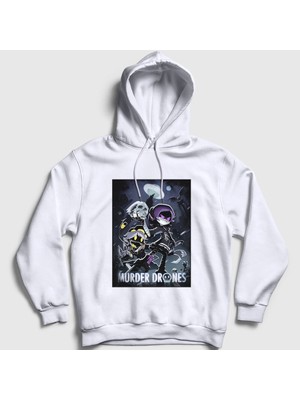 Presmono Unisex Beyaz Poster Murder Drones Kapüşonlu Sweatshirt