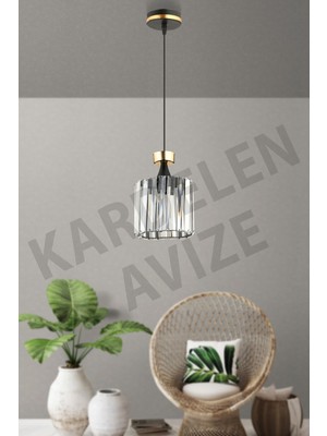 Allians Siyah Tekli Sarkıt Kristal Avize, Sarı Şeritli, Şık ve Lüks Tasarım