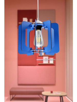 Allians Mavi Ahşap Tekli Avize No:2, Şık ve Modern Tasarım