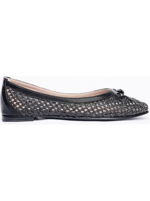 Mubiano Kadın Hasır Babet Sivri Burun Fiyonk Detaylı Günlük Ayakabı Azalea Siyah