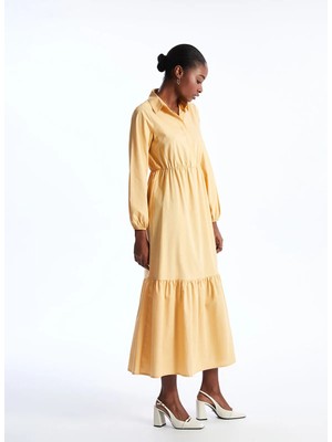 Lc Waikiki Yeni Sezon Gömlek Yaka Düz Uzun Kollu Elbise