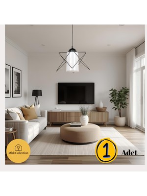 Allians Şık Siyah Metal ve Mika Camlı Avize, Salon, Mutfak, Banyo, Yatak ve Çocuk Odası Için