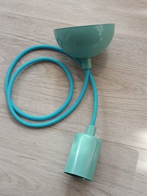 Allians E27 Turkuaz Kumaş Kablolu Tavan Sarkıt Kanca Rozans