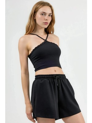 Hiccup Kadın Busem Cepli Lastikli Modal Şort Siyah