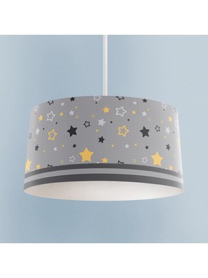 Allians Gri ve Sarı Yıldız Desenli Bebek ve Çocuk Odası Avizesi