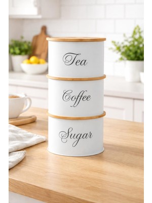 Decorev Kahve Çay Şeker Saklama Kabı 3'lü Set Kapaklı Mutfak Organizer Saklama Kutusu