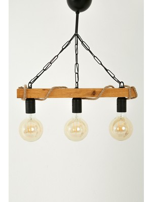 Allians Doğal Ahşap Kütükli 3'lü Avize, Sıcak ve Şık Aydınlatma Seti