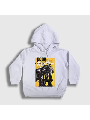 Presmono Unisex Çocuk Beyaz Poster Doom The Dark Ages Kapüşonlu Sweatshirt