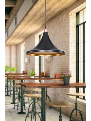 Allians Şık Siyah ve Gold Renkli Tekli Mika Sarkıt Mutfak ve Ofis Aydınlatması