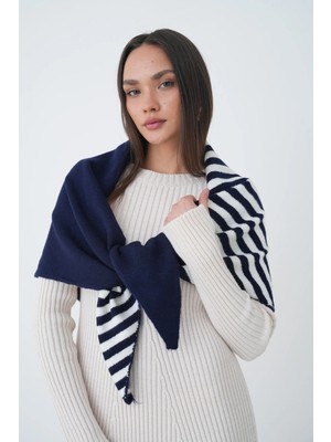 Mg Otantik Kadın Çizgili Üçgen Şal Atkı Yumuşak Dokulu Omuz Şalı