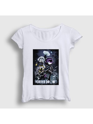 Presmono Kadın Beyaz Poster Murder Drones T-Shirt