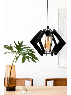 Allians Şık Siyah Ahşap Avize No:1, Modern ve Zarif Aydınlatma Parçası