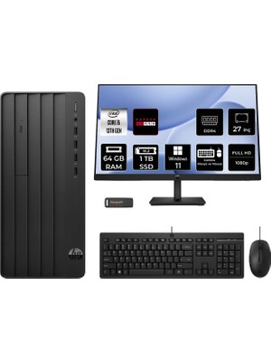 HP Pro Tower 290 G9 i5 13500 64GB RAM 1TB SSD 27" FHD Win11 Pro B70VKATPN874 Masaüstü Bilgisayar + Per4 USB