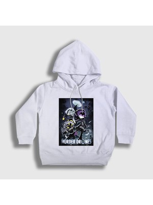 Presmono Unisex Çocuk Beyaz Poster Murder Drones Kapüşonlu Sweatshirt