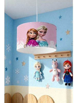 Allians Pembe Karlı Elsa Anna Desenli Çocuk Odası Avizesi, Şık ve Renkli Aydınlatma