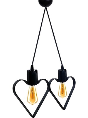 Allians Şık Siyah Metal Kalp Sarkıt Avize, Rustik Ferforje Tavan Lambası