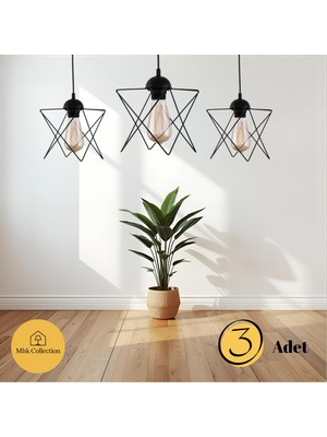 Allians 3'lü Siyah Metal Avize Seti, Salon, Mutfak, Banyo, Yatak Odası ve Çocuk Odası Için