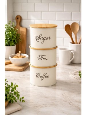 Decorev Kahve Çay Şeker Saklama Kabı 3'lü Set Kapaklı Mutfak Organizer Saklama Kutusu