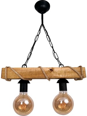 Allians 2'li Rustik Ahşap Avize Seti, Şık ve Sıcak Ortamlar Için