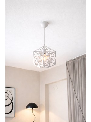 Allians Modern Alperim Beyaz Sarkıt Avize, Geometrik Tasarım, Metal Malzeme