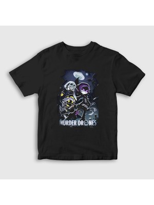 Presmono Unisex Çocuk Siyah Poster Murder Drones T-Shirt