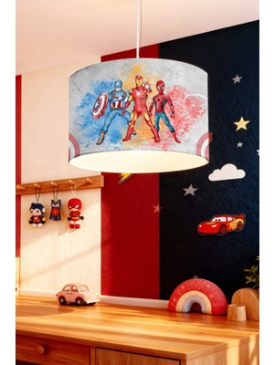 Allians Gri Çocuk Odası Avizesi, Desenli Süper Kahramanlar Tasarımı