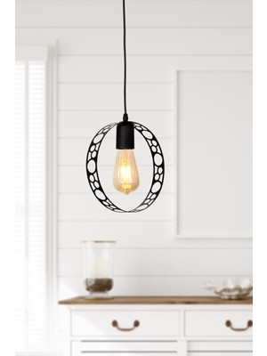 Allians Şık Desenli Çember Tekli Siyah Avize, Modern ve Zarif Aydınlatma