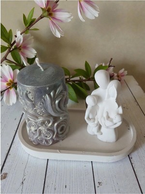 Doğal Dekoratif Aile Biblosu ve El Işçiliği Gümüş Işıltılı Özel Tasarım Mum Seti