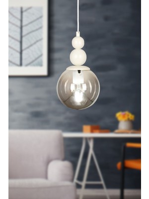 Allians Modern Beyaz Füme Camlı Tekli Avize, Şık ve Şeffaf Aydınlatma