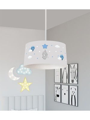 Allians Mavi Yıldızlı Fil Desenli Bebek ve Çocuk Odası Avizesi