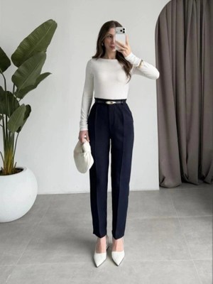 Defy Moda Kadın Yüksek Bel Kemer Dahil Hacuc Pantolon